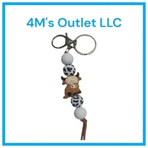 Silicone Bead Cow Keychain - Silicone Bead Colorful Cow Keychain